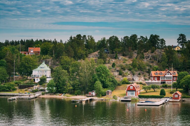 Sweden. Swedish Wooden Log Cabins Houses